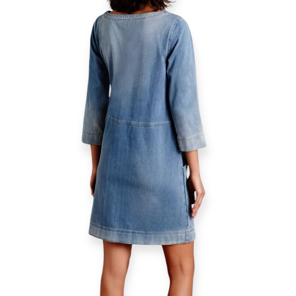 Anthropologie Adriano Goldschmied Dreamknit Cocoon denim a-line dress blue S - Picture 2 of 8